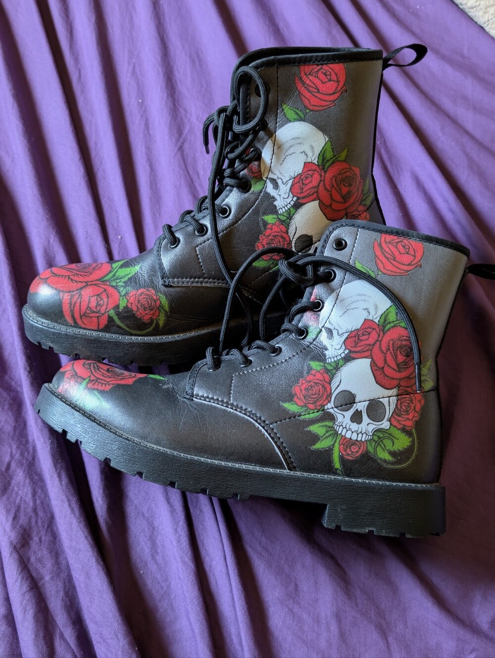 Skulls And Roses Combat Boots